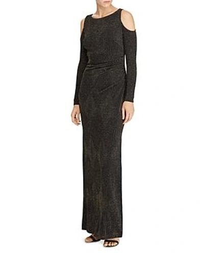 Shop Ralph Lauren Lauren  Metallic Jacquard Gown In Black/gold