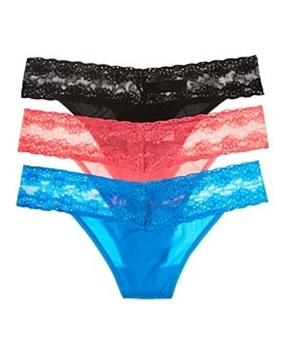 Natori Bliss Perfection Thongs, Set Of 3 In Zebra Print/black/wine