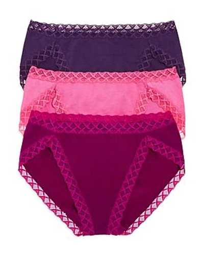 Shop Natori Bliss French Cut Bikinis, Set Of 3 In Aubergine/petunia/pink
