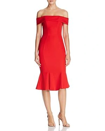 Shop Bariano Off-the-shoulder Midi Dress In Bright Red