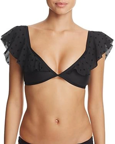 Shop Ella Moss Sheer Dot Cap-sleeve Bikini Top In Black