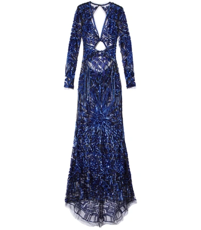 Shop Dundas Cobalt Bugle Bead Art Deco Embellished Dress
