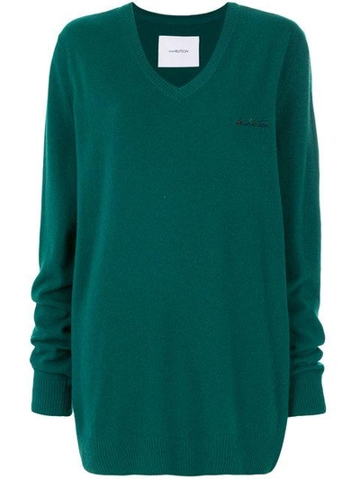 Shop Push Button Embroidered Detail Jumper In Green