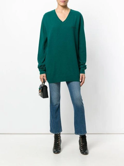 Shop Push Button Embroidered Detail Jumper In Green