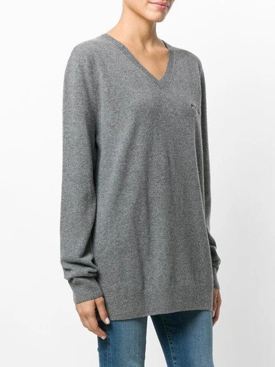 Shop Push Button Embroidered Detail Jumper In Grey