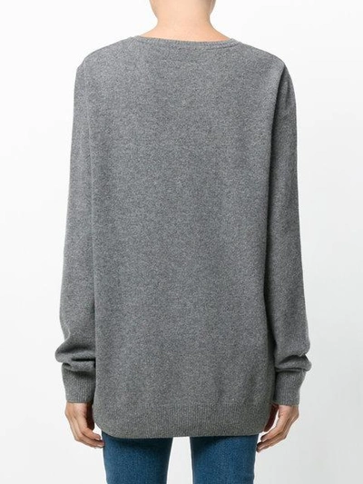 Shop Push Button Embroidered Detail Jumper In Grey
