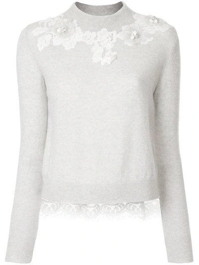 Shop Onefifteen Floral Lace Patch Sweater In Grey