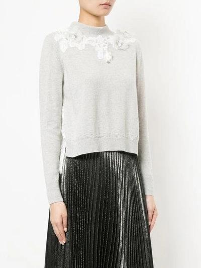 Shop Onefifteen Floral Lace Patch Sweater In Grey