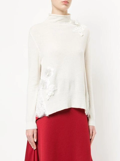 Shop Onefifteen Lace Patch Roll Neck Sweater In White