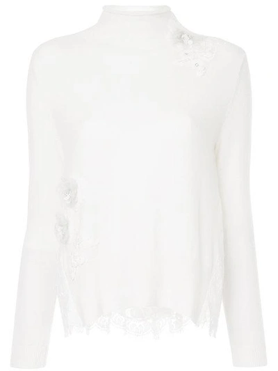 Shop Onefifteen Lace Patch Roll Neck Sweater In White