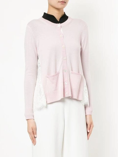 Shop Onefifteen Lace Panel Buttoned Cardigan In Pink
