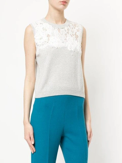 Shop Onefifteen Floral Lace Patch Sweater Vest In Grey
