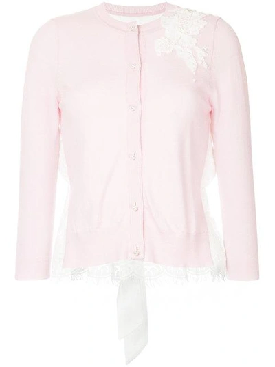 Shop Onefifteen Floral Lace Patch Buttoned Cardigan In Pink
