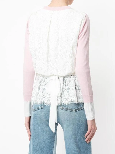 Shop Onefifteen Floral Lace Patch Buttoned Cardigan In Pink