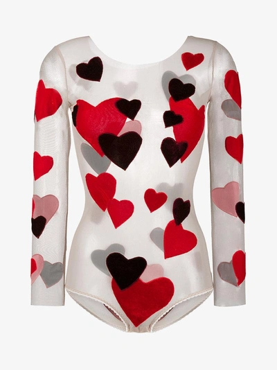 Shop Alexia Hentsch Velvet Heart Appliqué Bodysuit In Red