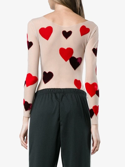 Shop Alexia Hentsch Velvet Heart Appliqué Bodysuit In Red