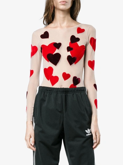 Shop Alexia Hentsch Velvet Heart Appliqué Bodysuit In Red