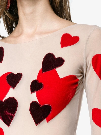 Shop Alexia Hentsch Velvet Heart Appliqué Bodysuit In Red
