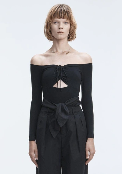 Shop Alexander Wang Long Sleeve Ruched Bodysuit In Black