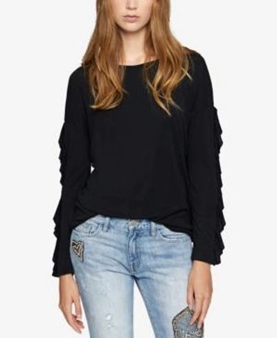 Shop Sanctuary Leona Ruffle-sleeve Top In Black