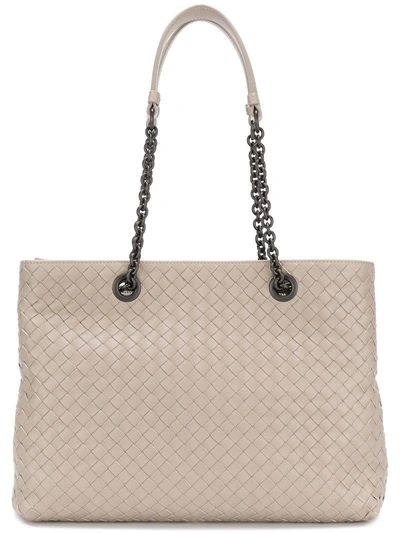 Shop Bottega Veneta Fume Intrecciato Nappa Medium Tote Bag