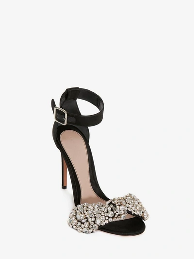 Shop Alexander Mcqueen Bow Embroidered Sandal In Black/multicolor