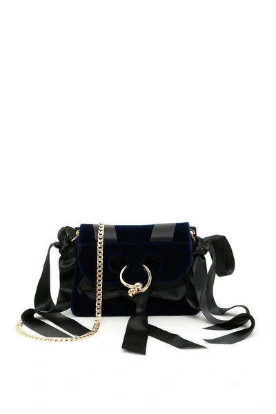 Shop Jw Anderson Mini Pierce Velvet Bag In Midnight Blueblu