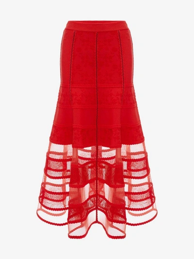Shop Alexander Mcqueen Jacquard Knit Skirt In Lust Red