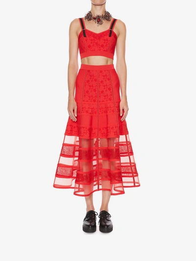 Shop Alexander Mcqueen Jacquard Knit Skirt In Lust Red