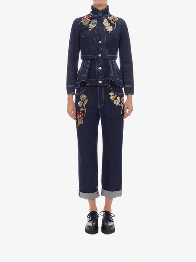 Shop Alexander Mcqueen Embroidered Boyfriend Denim Jeans