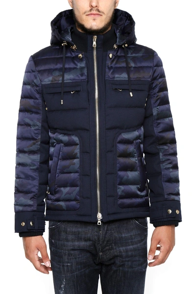 Shop Balmain Camouflage Cotton Jacket In Navy|blu