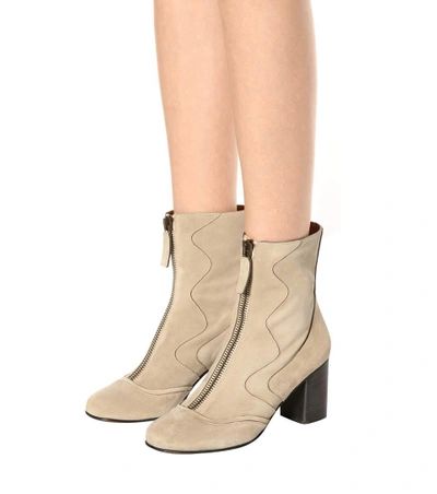 Shop Chloé Suede Ankle Boots In Beige