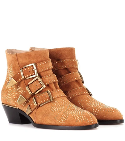 Shop Chloé Exclusive To Mytheresa.com - Susanna Studded Suede Ankle Boots In Brown