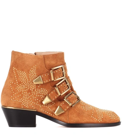 Shop Chloé Exclusive To Mytheresa.com - Susanna Studded Suede Ankle Boots In Brown