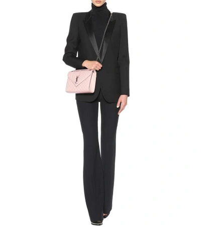 Saint Laurent Medium Tri-quilted Matelasse Grain De Poudre Flap Shoulder Bag, Silvertone Hardware In Pink