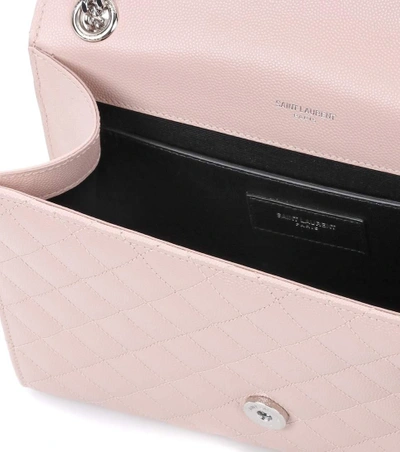 Saint Laurent Medium Tri-quilted Matelasse Grain De Poudre Flap Shoulder Bag, Silvertone Hardware In Pink
