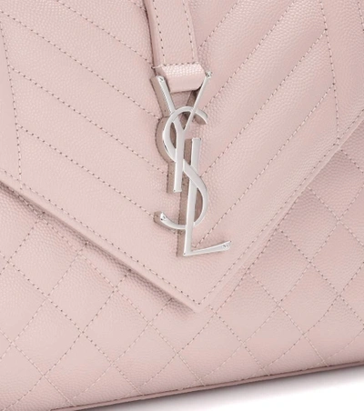 Saint Laurent Medium Tri-quilted Matelasse Grain De Poudre Flap Shoulder Bag, Silvertone Hardware In Pink