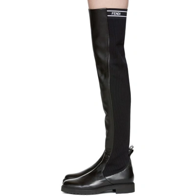 Shop Fendi Black Lug Sole Over-the-knee Boots