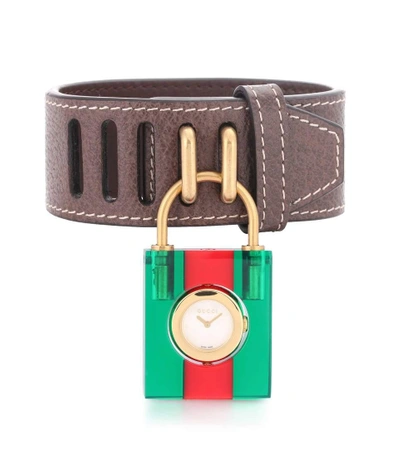 Shop Gucci Padlock Leather Watch In Multicoloured