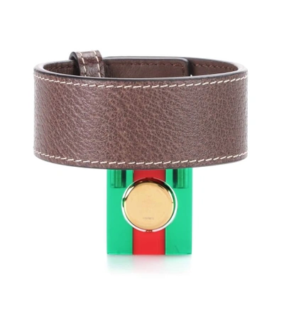 Shop Gucci Padlock Leather Watch In Multicoloured