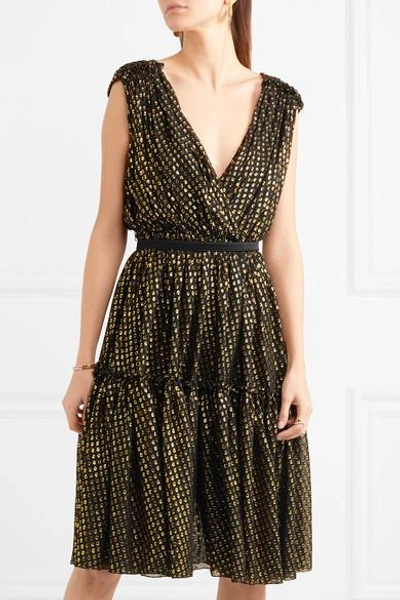 Shop Stella Mccartney Metallic Fil Coupé Silk-chiffon Dress In Gold