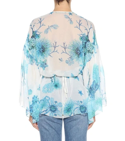 Shop Roberto Cavalli Floral-printed Silk Top In Blue