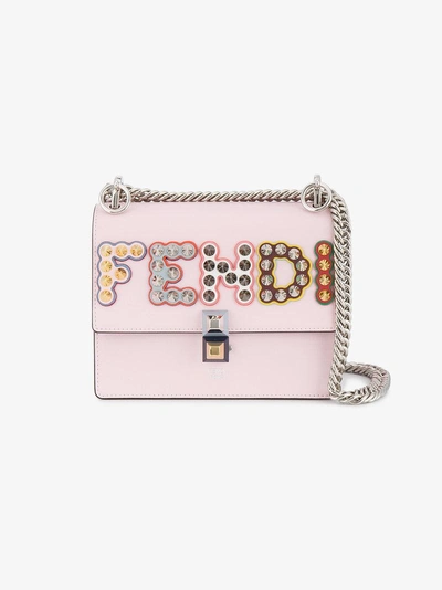 Shop Fendi Small Pink Logo Kan I Shoulder Bag In Pink & Purple