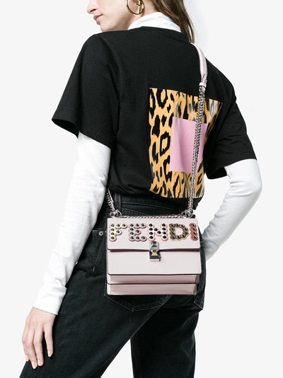 Shop Fendi Small Pink Logo Kan I Shoulder Bag In Pink & Purple