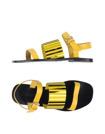 Shop Pollini Woman Sandals Yellow Size 6 Cowhide, Elastic Fibres