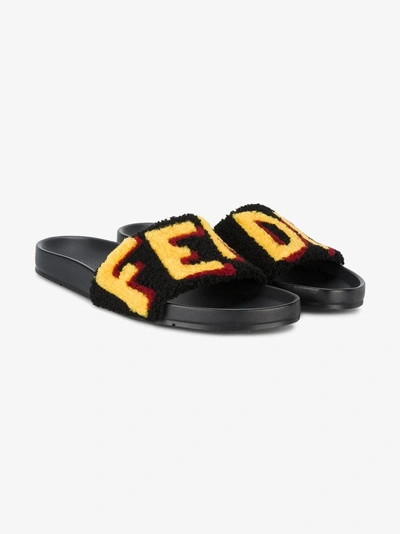 Shop Fendi Logo Patch Slider Sandals In Black