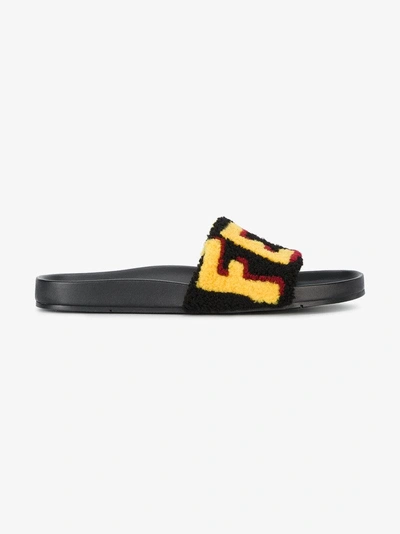 Shop Fendi Logo Patch Slider Sandals In Black
