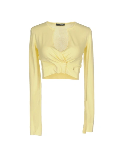 Shop Liu •jo Woman Wrap Cardigans Light Yellow Size 6 Viscose, Polyamide