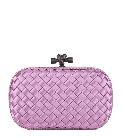 Shop Bottega Veneta Satin Intrecciato Knot Clutch Bag In 5511 Dusty Pink