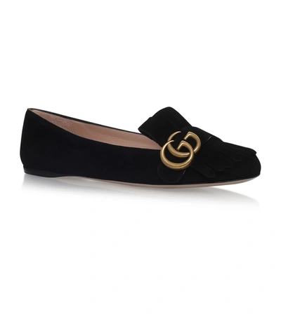 Shop Gucci Marmont Fringed Ballet Flats In Black